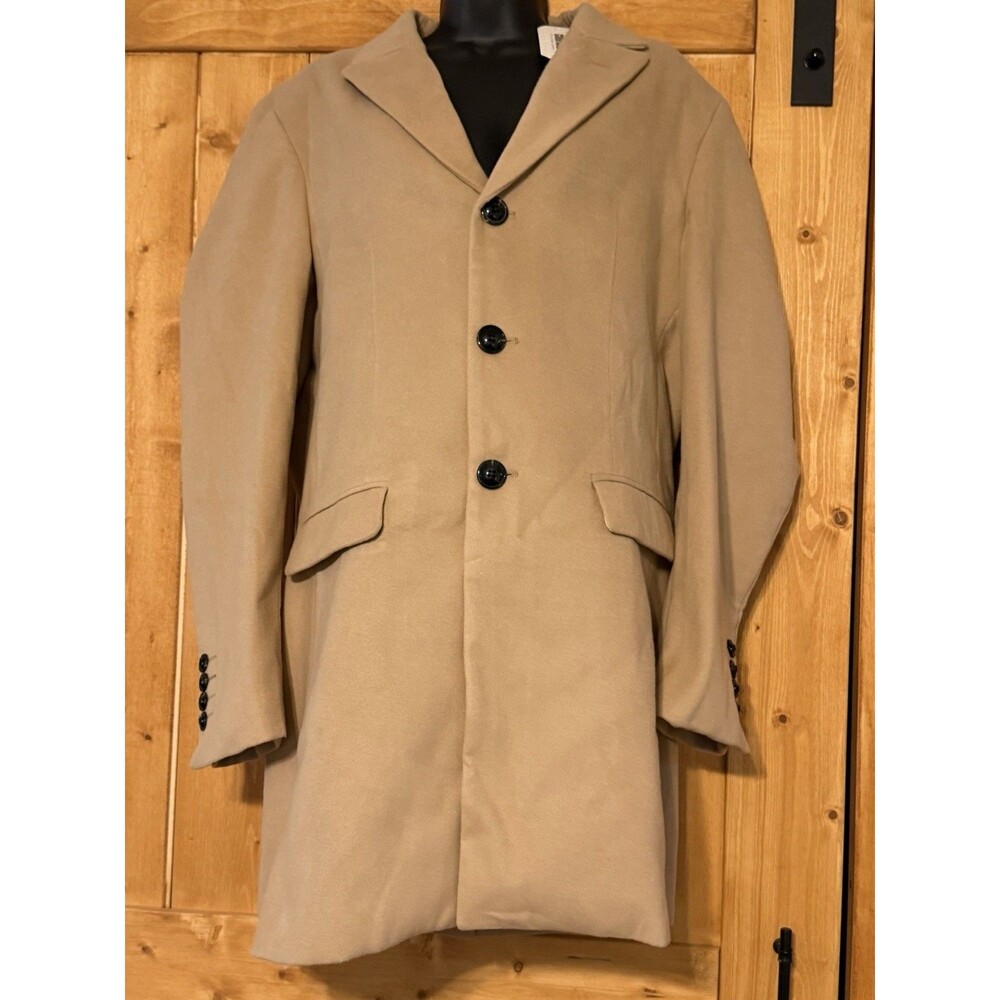 COOFANDY Mens Pea Coat Slim Fit Winter Overcoat Mid Length Trench Coat Size M